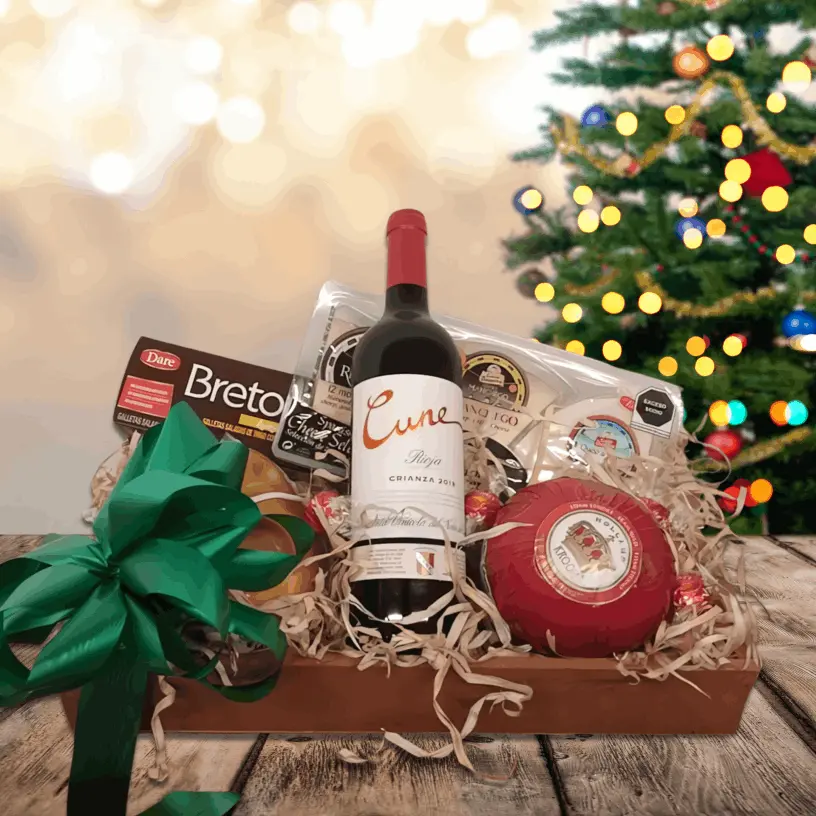 Arreglo navideño queso, vino, galletas y latería Personnel